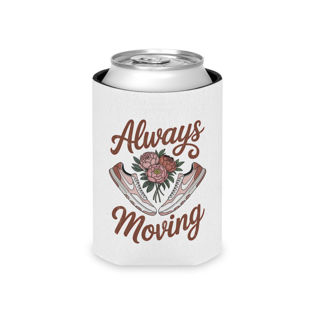 Always Moving Can Cooler, Sneaker Lover Drink Sleeve, Floral Shoe Design, Fitness Gift for Her, Gift for Runners and Active Women