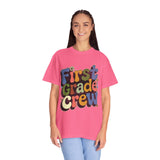 First Grade Crew T-Shirt, Retro Teacher Team Graphic Tee, Elementary School Staff Gift, First Day Classroom Outfit, Grade One Shirt