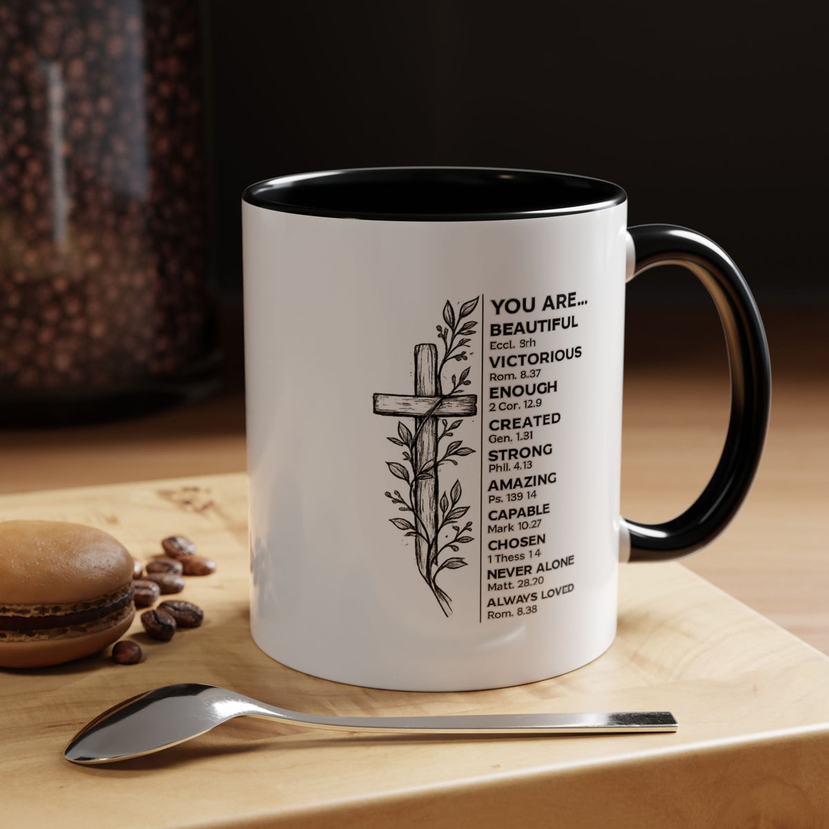 Christian Inspirational Mug, You Are Beautiful Victorious Enough Bible Verse Coffee Mug, Faith Encouragement Gift for Women