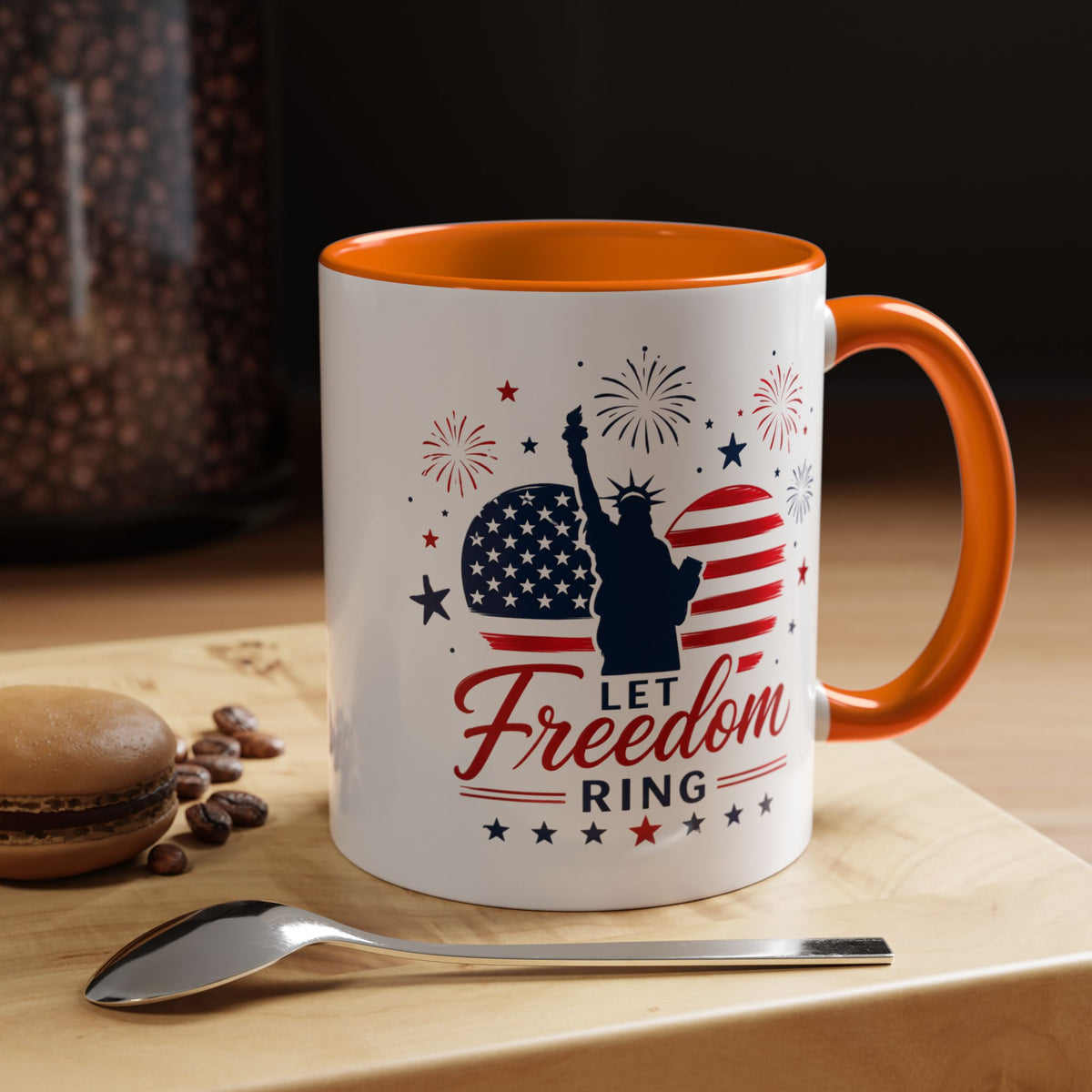 Let Freedom Ring Patriotic Coffee Mug, Statue of Liberty Fourth of July Mug, American Flag Coffee Cup, USA Pride Gift, Independence Day Mug