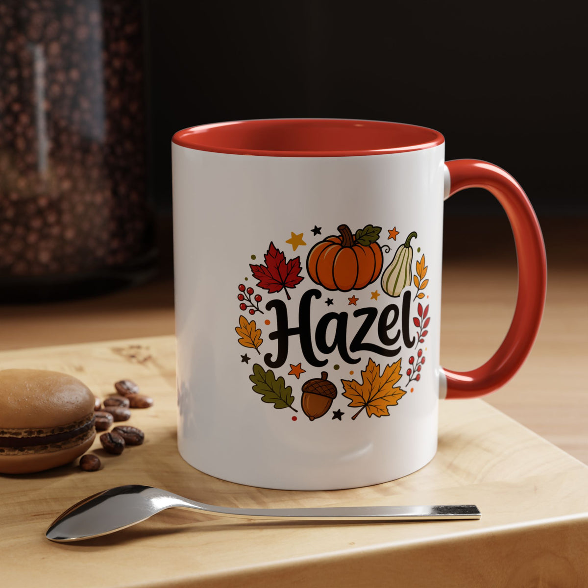 Personalized Fall Name Mug, Custom Hazel Pumpkin Coffee Cup, Autumn Birthday Gift for Her, Thanksgiving Keepsake, Cozy Seasonal Present