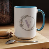 Letter V Monogram Mug, Floral Initial Coffee Mug for Women, Botanical Alphabet Cup, Minimalist Monogram Gift, Personalized Letter Mug
