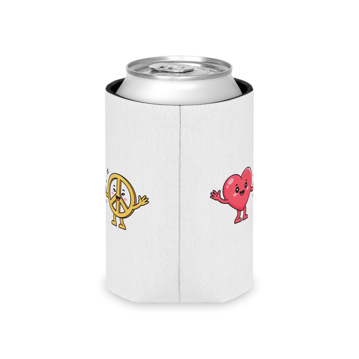 Heart and Peace Sign Can Cooler, Cute Love and Peace Drink Sleeve, Retro Couple Gift, Fun Summer Party Favor