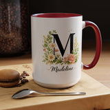 Personalized Floral Monogram Mug, Custom Initial Coffee Mug with Name, Elegant Botanical Gift for Women, Bridesmaid Birthday Gift