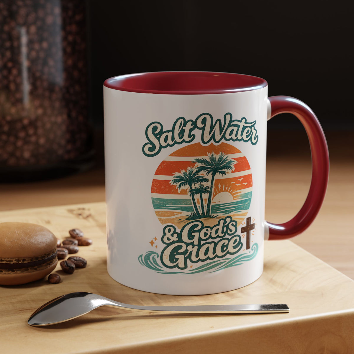 Christian Beach Lover Coffee Mug, Salt Water and God's Grace Mug, Coastal Faith Gift, Religious Ocean Lover Cup, Christian Gift