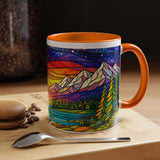 Colorful Sunset Landscape Mug, Stained Glass Nature Coffee Mug, Mountain Lake Art Mug, Outdoor Lover Gift, Scenic Ceramic Cup