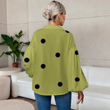 Polka Dot Half-Open Neck Loose Bubble Sleeve Long Sleeve Top