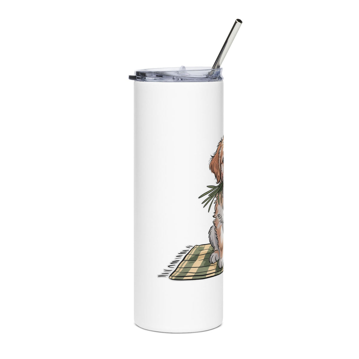 Golden Puppy Skinny Tumbler, Cute Dog and Flower Cup, Gift for Dog Moms, Puppy Lovers, Pet Parents and Animal Lovers