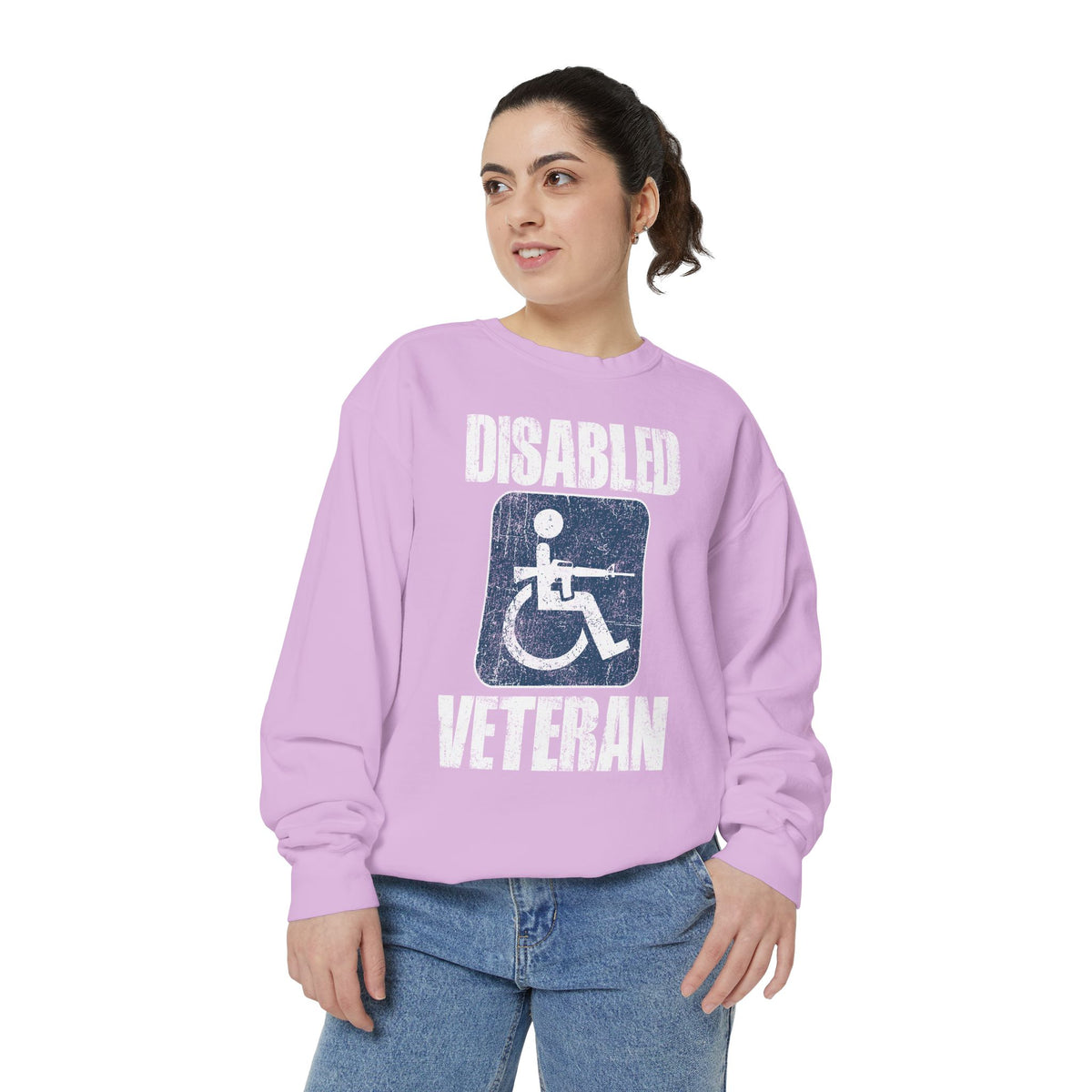 Disabled Veteran Sweatshirt, Distressed Wheelchair and Rifle Graphic, Military Service Pride, Veterans Day Gift and Everyday Casual Wear