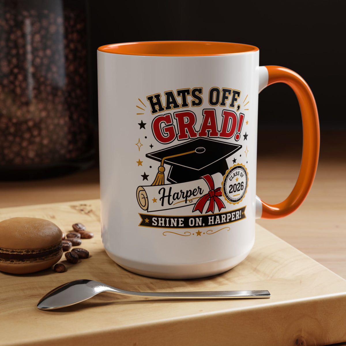 Personalized Graduation Mug, Hats Off Grad Class of 2026 Coffee Cup, Custom Name Gift for Daughter, Son, High School or College Senior
