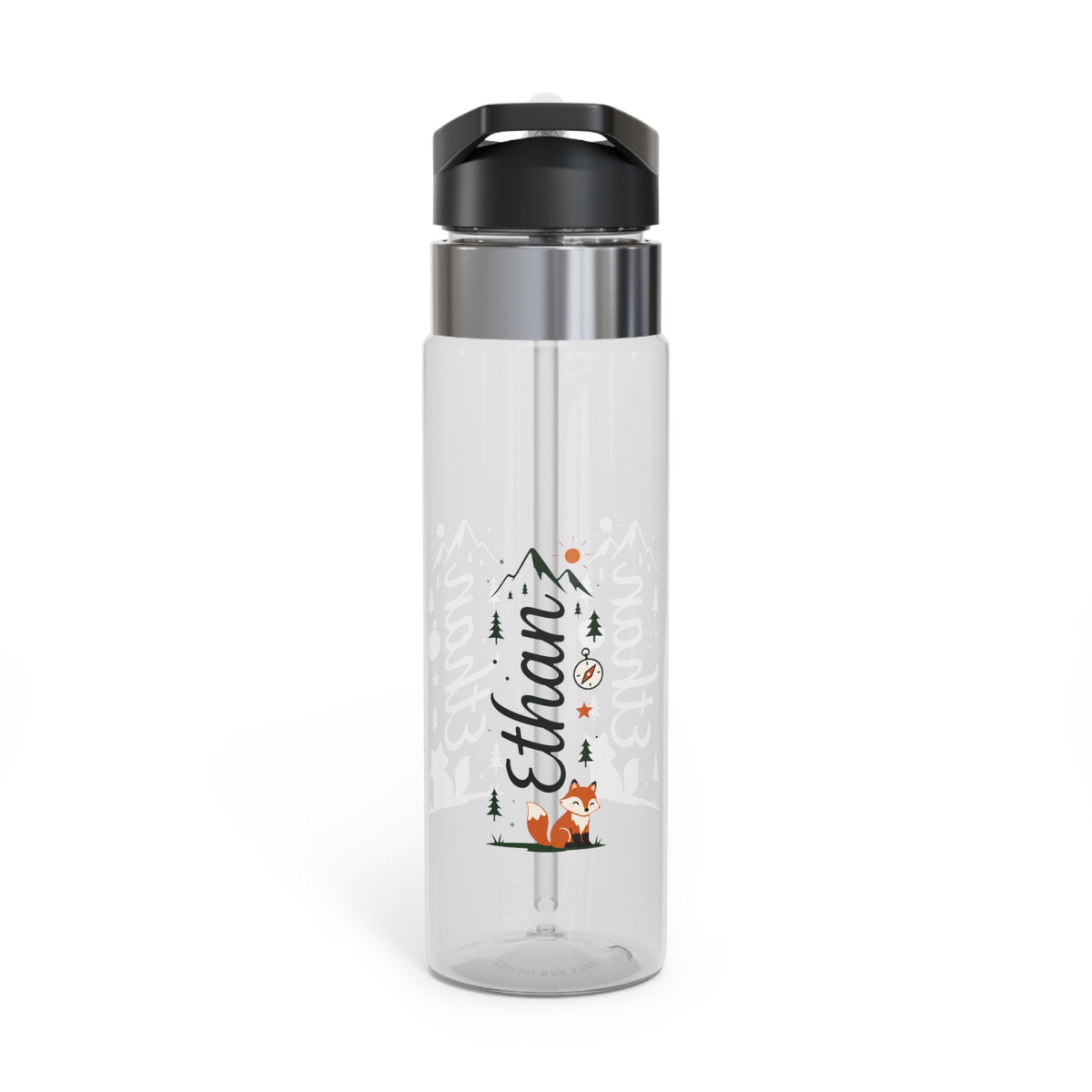 Personalized Adventure Water Bottle for Boys, Ethan Name Bottle, Hiking Gift for Kids, Camping Water Bottle, Fox Mountain Sports Gift