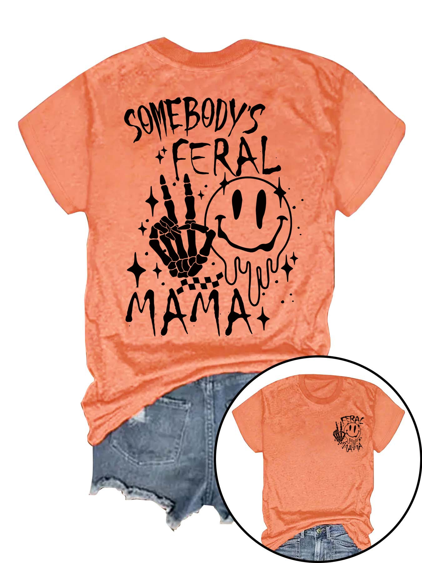 Halloween pattern round neck short sleeved shirt