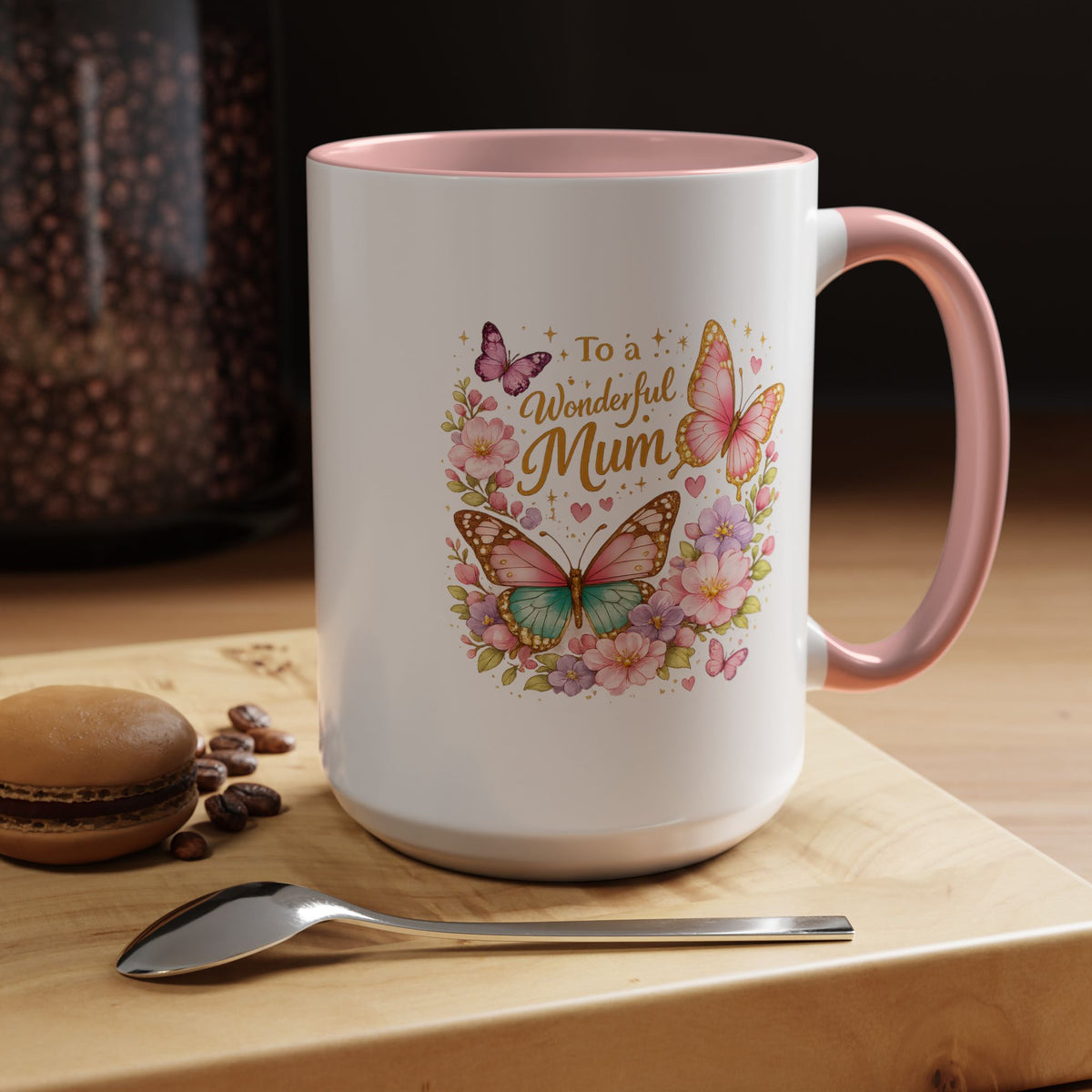To My Wonderful Mum Butterfly Mug, Floral Mom Coffee Mug, Mother's Day Gift for Mum, Butterfly Coffee Cup, Mom Appreciation Gift
