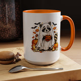Cute Raccoon Halloween Mug, Ghost Costume Coffee Cup, Spooky Pumpkin Gift for Animal Lover, Fall Birthday or October Office Desk Decor