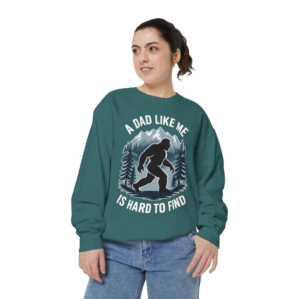 Bigfoot Dad Comfort Sweatshirt, Funny Sasquatch Father's Day Crewneck, A Dad Like Me Is Hard To Find Comfort Sweatshirt