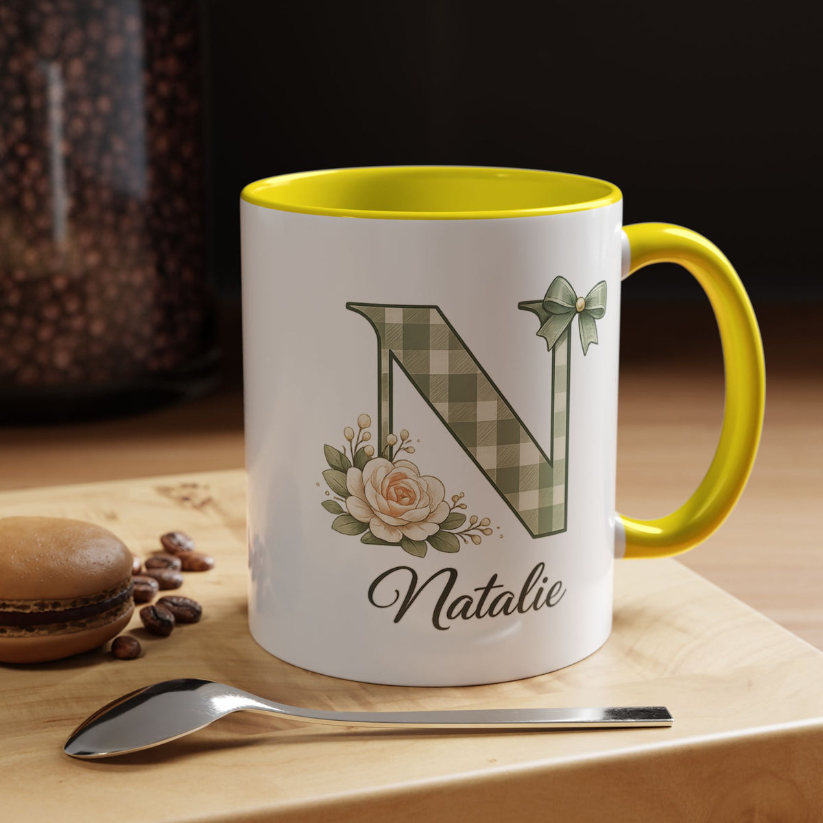 Personalized Monogram Mug with Custom Name, Floral Initial Coffee Mug for Women, Custom Letter Cup, Birthday Gift for Her, Bridesmaid Gift