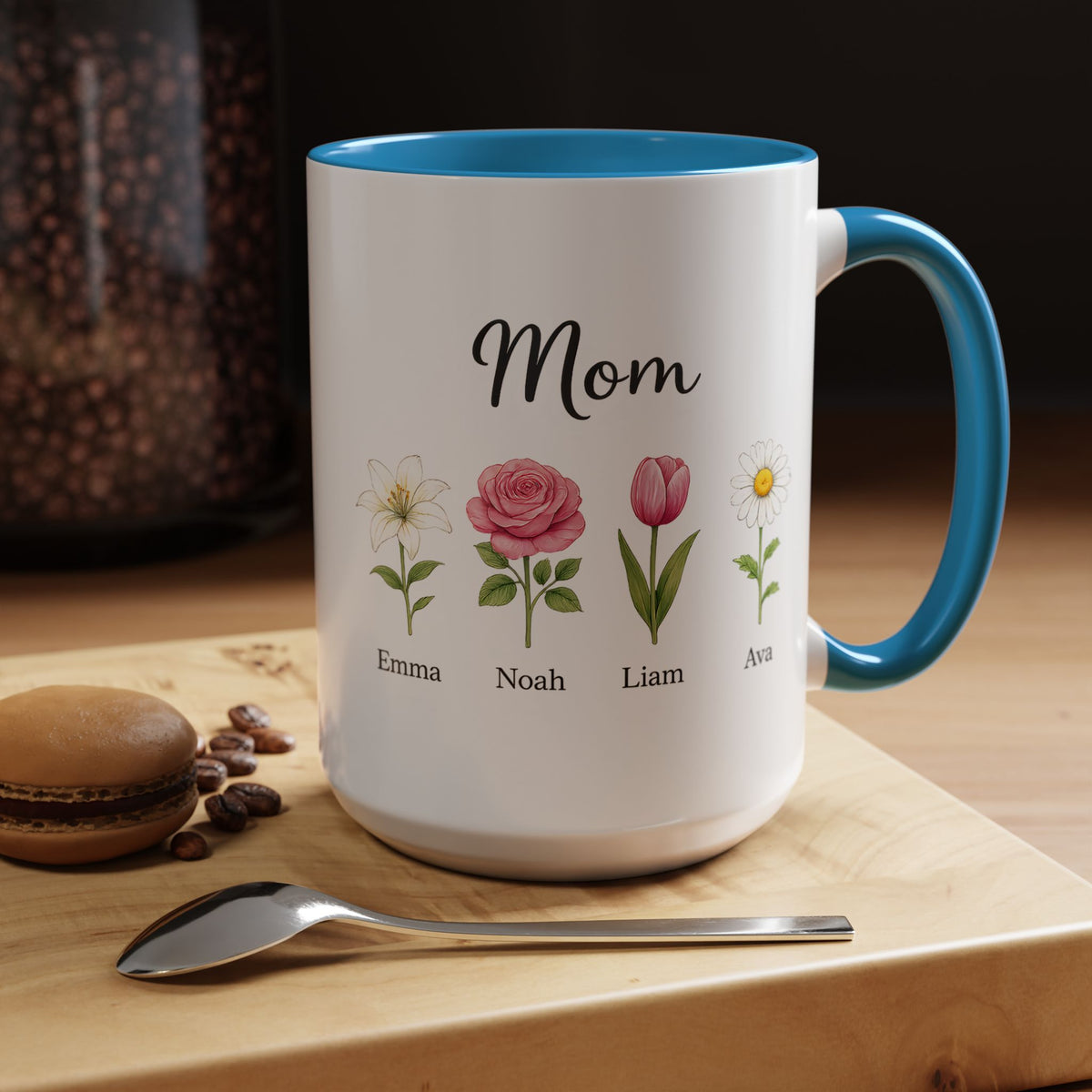 Personalized Birth Flower Mom Mug, Custom Kids Names Coffee Mug, Mother's Day Gift for Mom, Floral Family Keepsake Cup, Grandma Gift