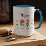 Personalized Birth Flower Mom Mug, Custom Kids Names Coffee Mug, Mother's Day Gift for Mom, Floral Family Keepsake Cup, Grandma Gift