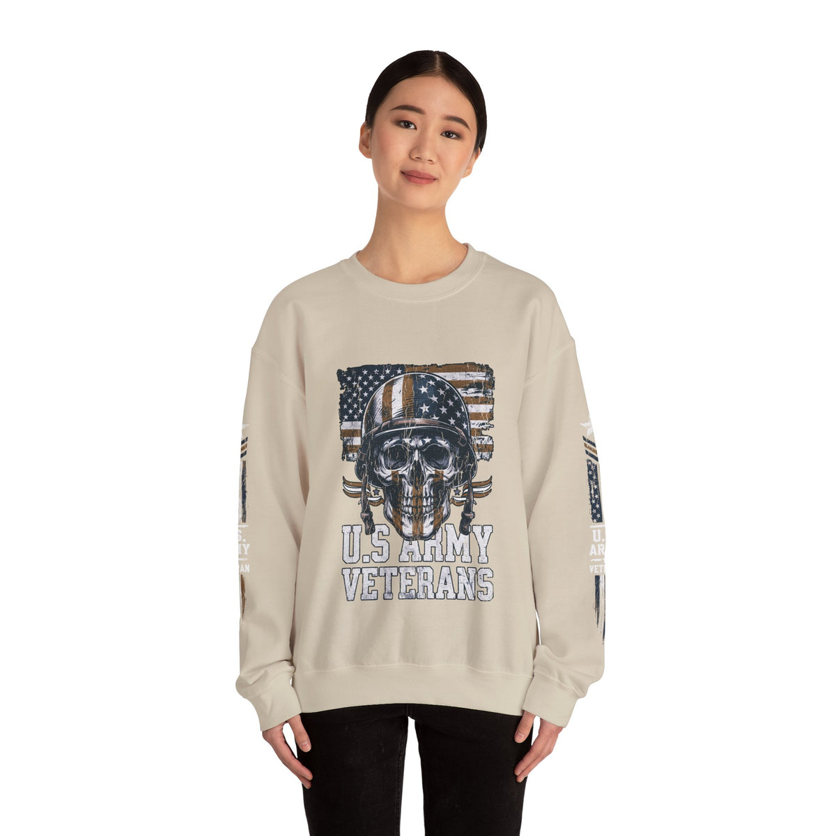 US Army Veterans Sweatshirt, Military Skull Crewneck, American Flag Veteran Pullover, Army Veteran Gift, Memorial Day or Veterans Day