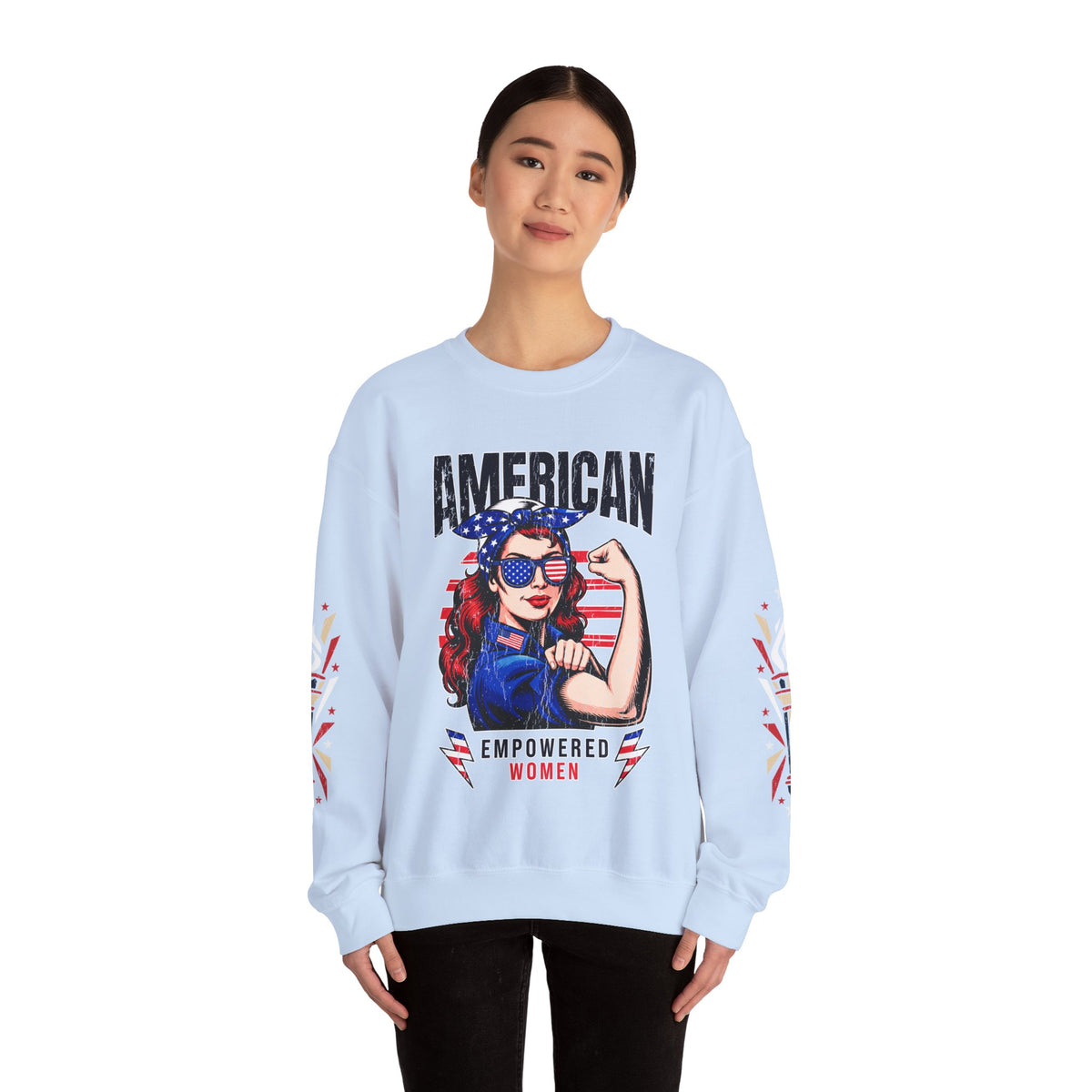 American Empowered Women Sweatshirt, Patriotic Rosie Style Crewneck, USA Flag Pullover, Fourth of July Outfit, Feminist Gift for Her
