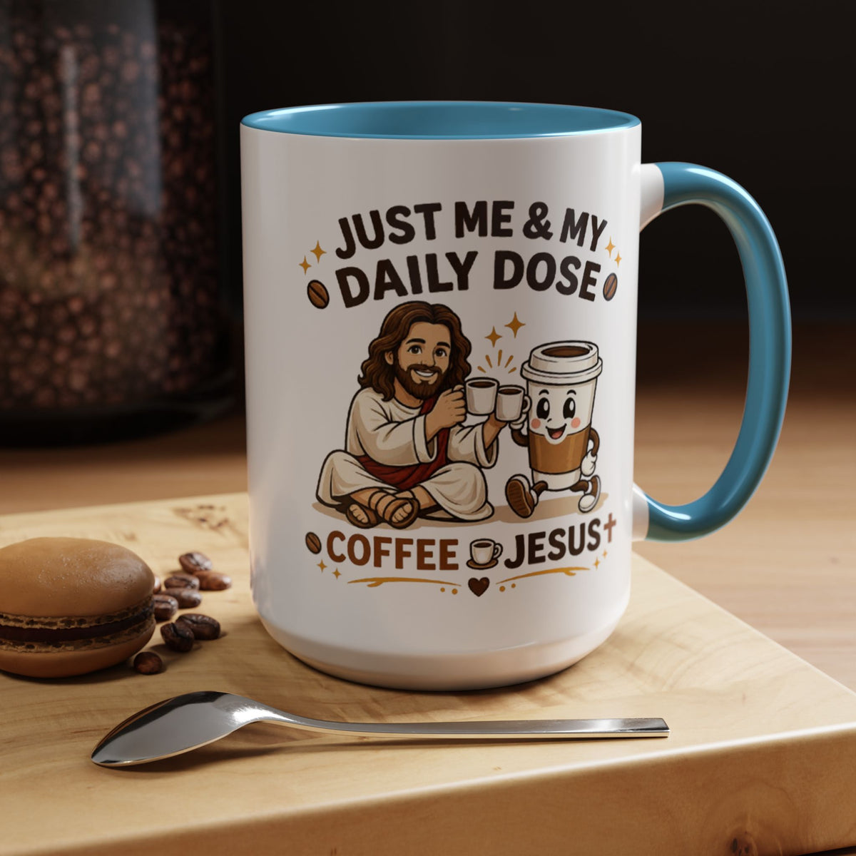Christian Coffee Lover Mug, Just Me and My Daily Dose Coffee and Jesus Mug, Faith Based Coffee Mug, Christian Gift for Women Me