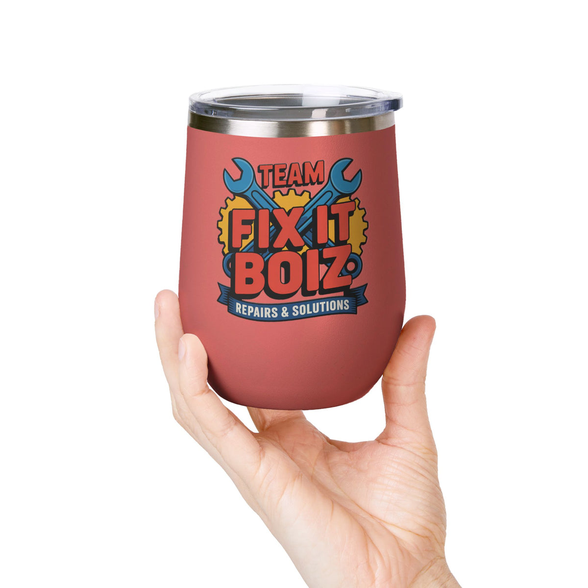 Mechanic Wine Tumbler, Team Fix It Boiz Wrench and Gear Design, Handyman Gift for Dad or a Repair Crew Coworker, Off Duty Workshop Drinkware