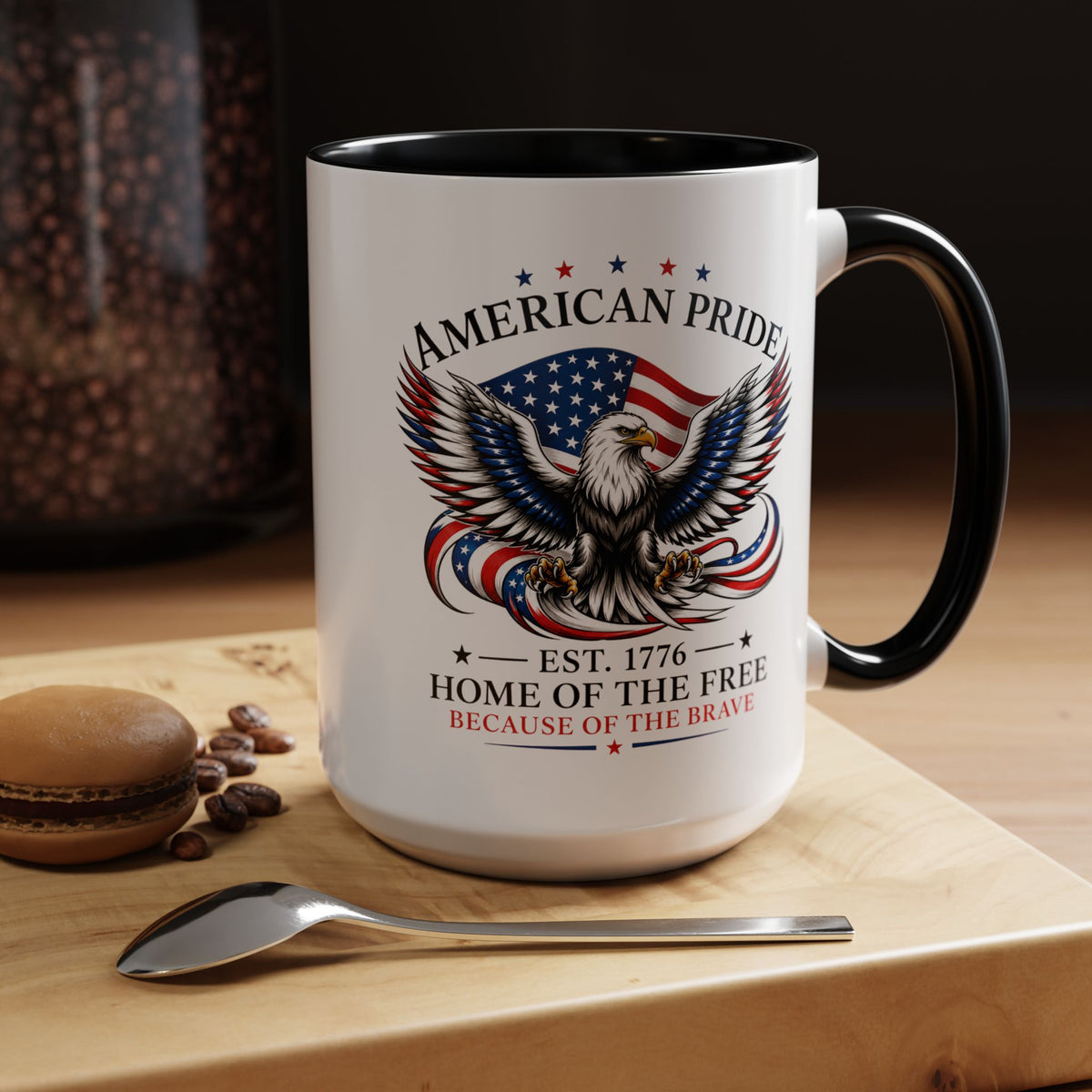 American Pride Eagle Mug, Patriotic Bald Eagle Coffee Mug, Home of the Free Because of the Brave Gift, USA Veteran Mug
