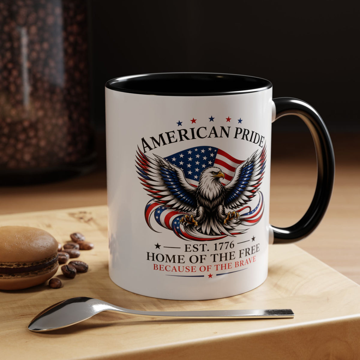 American Pride Eagle Mug, Patriotic Bald Eagle Coffee Mug, Home of the Free Because of the Brave Gift, USA Veteran Mug