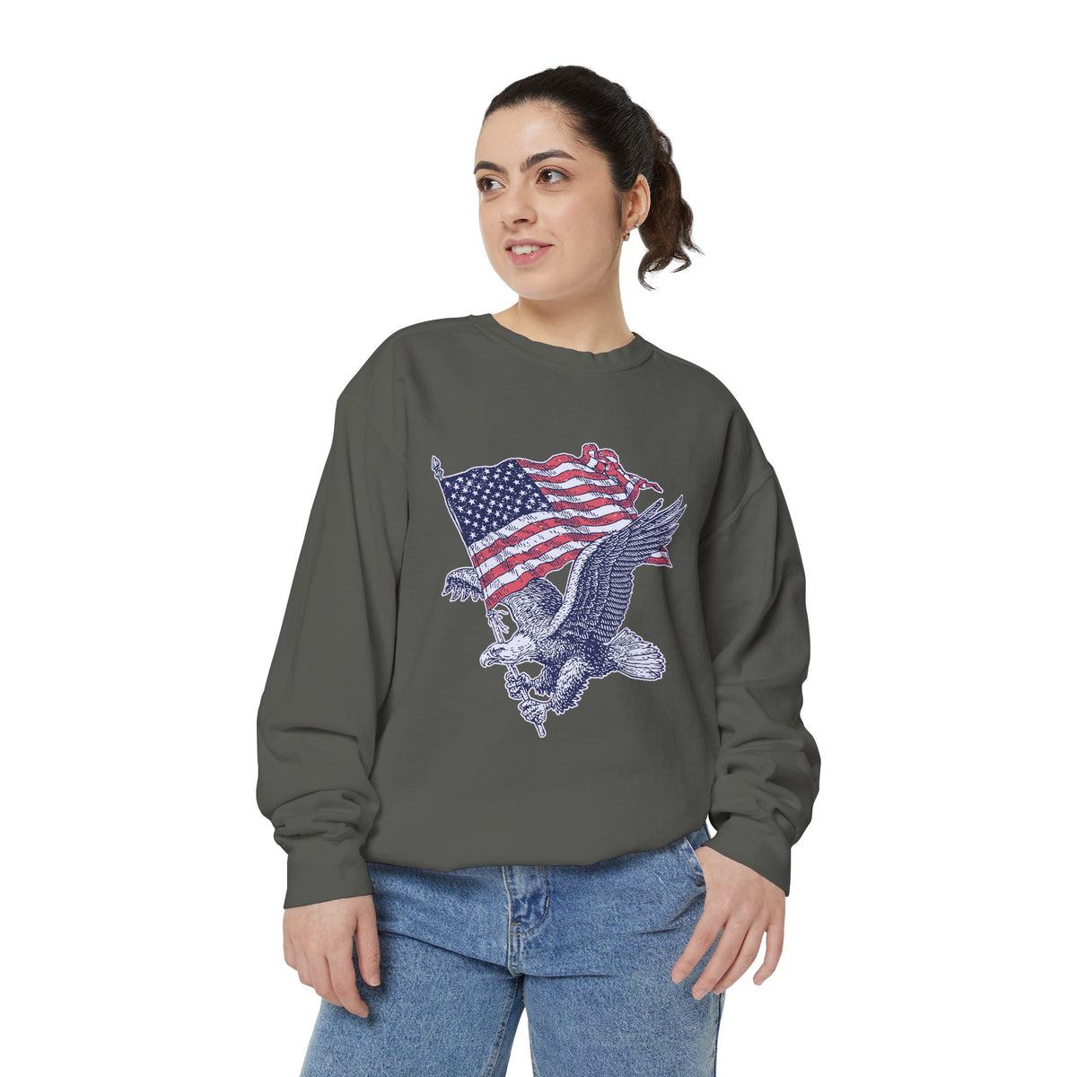 Bald Eagle American Flag Sweatshirt, Retro Patriotic Graphic, Gift for USA Pride Fans, Fourth of July Celebrations and Everyday Clothing