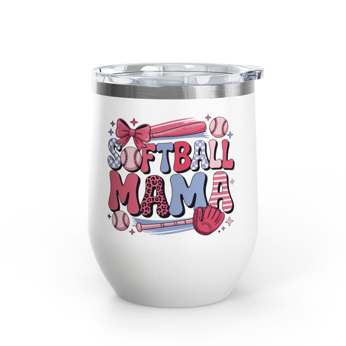 Softball Mama Wine Tumbler, Softball Mom Gift for Game Day, Sports Mom Drinkware, Team Mom Gift, Cute Softball Season Gift for Her