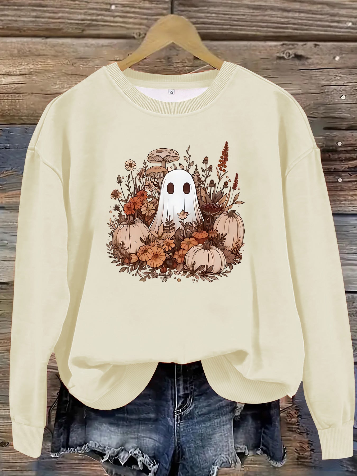 Round neck cartoon ghost print pullover sweatshirt sweatshirt sweatshirt