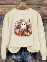 Round neck cartoon ghost print pullover sweatshirt sweatshirt sweatshirt