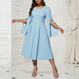 Plus Size Elegant Round Neck Solid Color Beaded Knee Length Dress