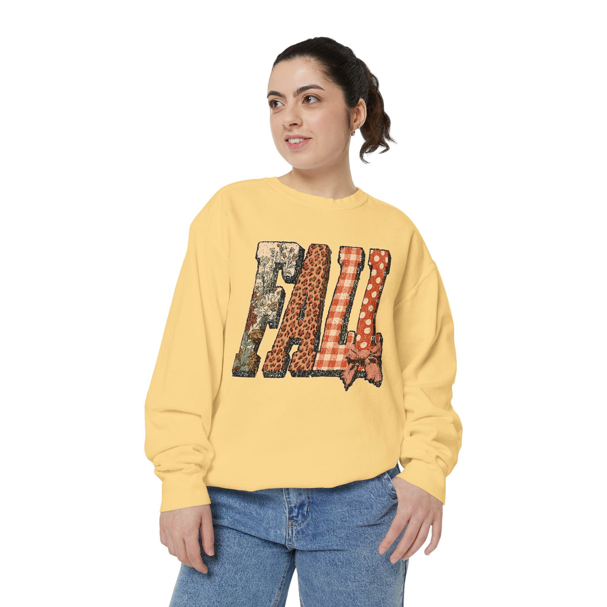 Patchwork Fall Sweatshirt, Floral Leopard Plaid Autumn Pullover, Coquette Bow Seasonal Gift for Women, Cozy Thanksgiving Outfit for Her