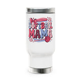 Softball Mama Travel Mug, Pink Baseball Mom Stainless Steel Cup, Cute Sports Mom Gift, Game Day Drinkware, Softball Season Gift for Women
