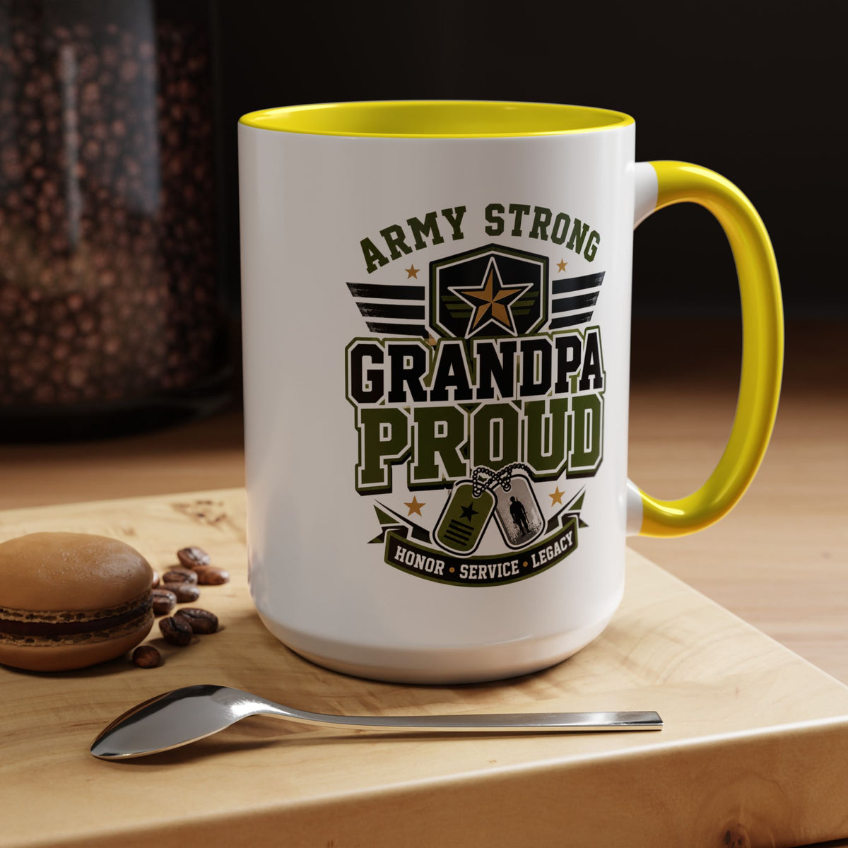 Army Strong Grandpa Mug, Grandpa Proud Military Coffee Cup, Veteran Grandfather Gift, Service Legacy Present for Birthday or Father's Day