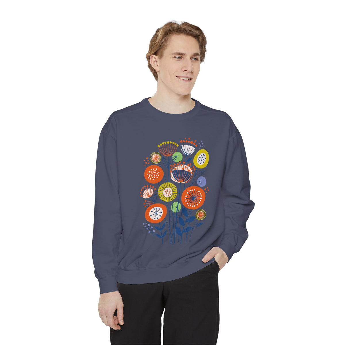 Retro Floral Graphic Sweatshirt, Colorful Botanical Pullover for Flower Lovers, Mid Century Garden Top, Cheerful Nature Gift for Her
