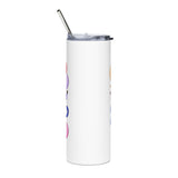 Happy Birthday to You Skinny Tumbler, Pink and Blue Balloons with Party Bunting, Colorful Drinkware Gift for a Sister or Best Friend's Day