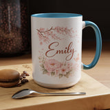 Personalized Floral Name Mug, Custom Coffee Mug with Name, Pink Flower Mug for Women, Birthday Gift, Bridesmaid Keepsake Cup