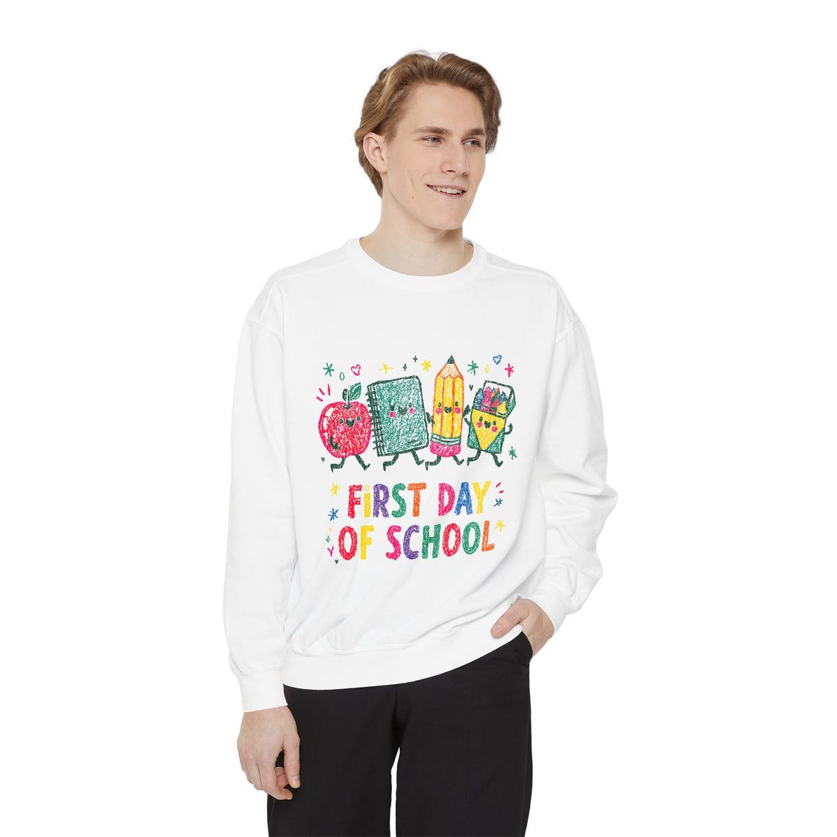 First Day of School Sweatshirt, Colorful School Supplies Pullover, Cute Teacher Outfit, Student Back to Class Gift, Classroom Crewneck