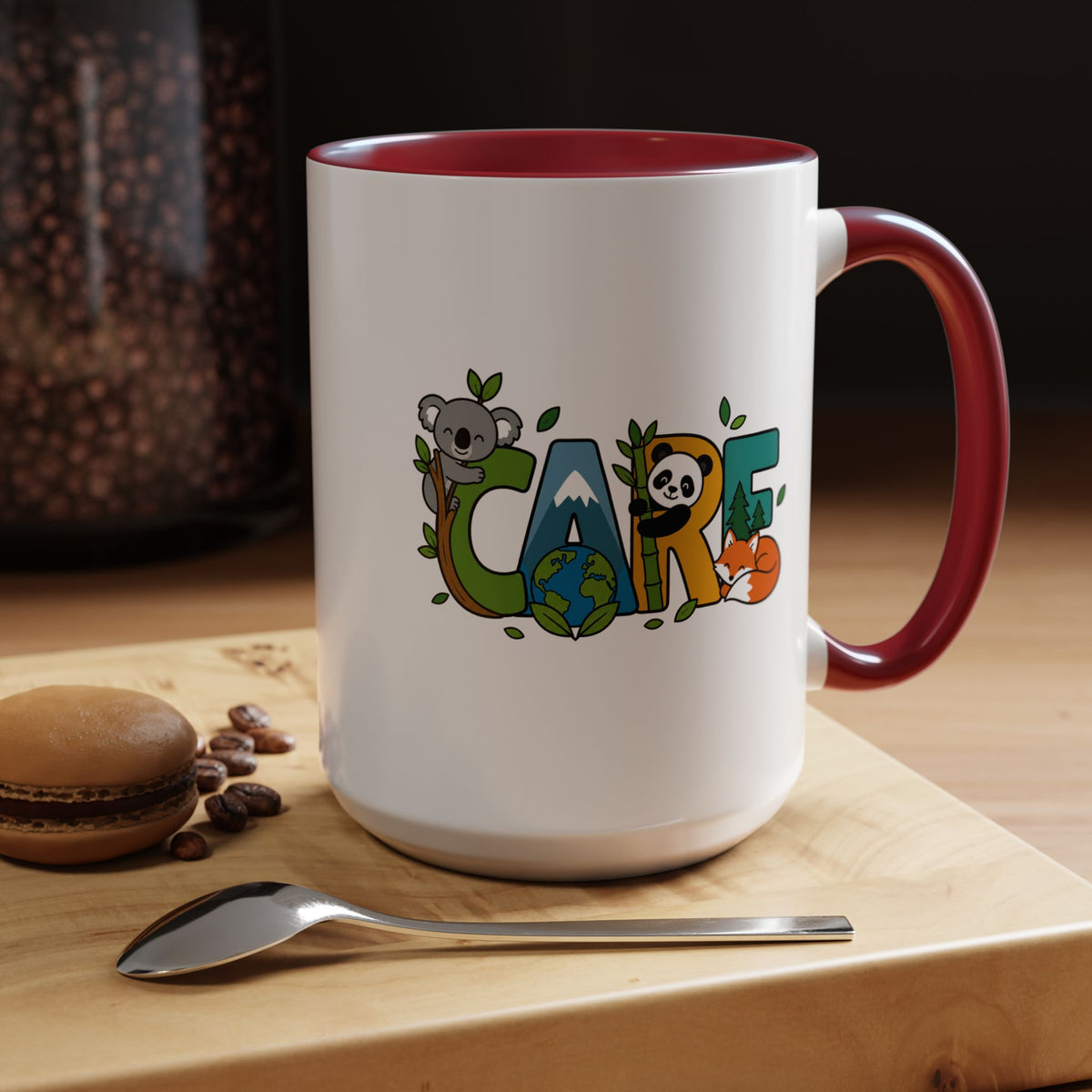 Earth Care Animal Mug, Eco Awareness Coffee Cup, Cute Wildlife Conservation Gift for Nature Lover, Earth Day Gift for Teacher or Mom