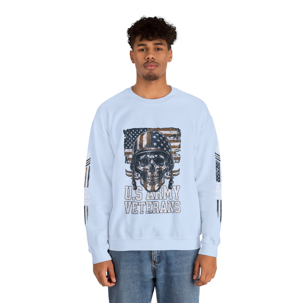 US Army Veterans Sweatshirt, Military Skull Crewneck, American Flag Veteran Pullover, Army Veteran Gift, Memorial Day or Veterans Day