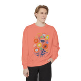 Retro Floral Graphic Sweatshirt, Colorful Botanical Pullover for Flower Lovers, Mid Century Garden Top, Cheerful Nature Gift for Her