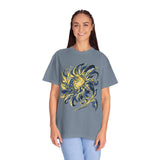 Celestial Sun Graphic Shirt, Blue and Gold Cosmic T-Shirt, Mystical Night Sky Tee, Astrology Gift for Stargazers and Dreamers, Gift Idea