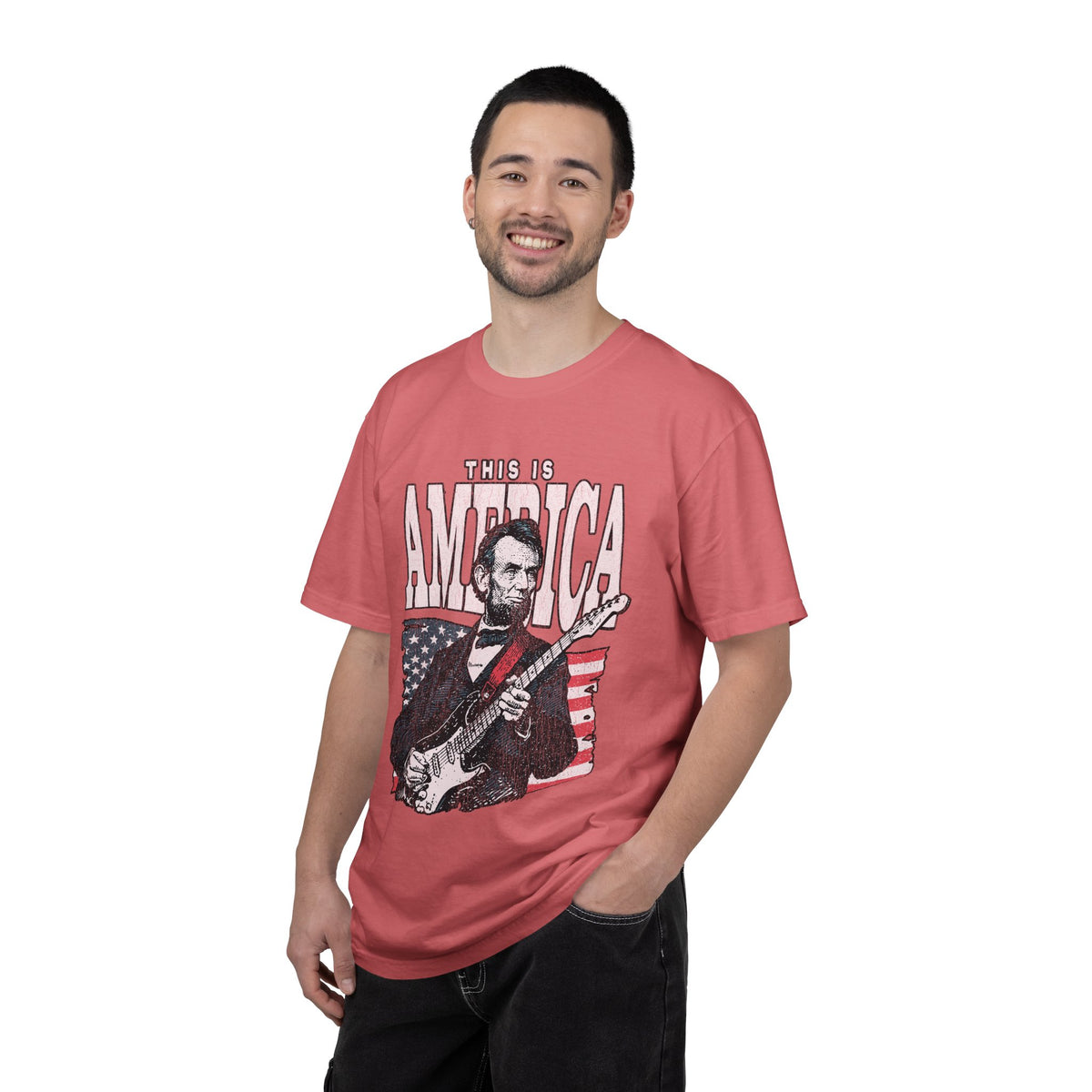 Abraham Lincoln Guitar Shirt, Funny This Is America Graphic, Gift for History Teachers and Music Lovers, Fourth of July Party Outfit