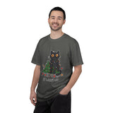 It Wasn't Me Black Cat Christmas Shirt, Funny Holiday T-Shirt, Mischievous Kitty Lights Tee, Gift for Cat Mom, Cat Dad, Christmas Party Top