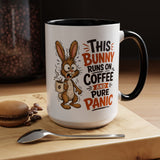 This Bunny Runs on Coffee and Pure Panic Coffee Mug, Funny Rabbit Lover Gift for Friends, Cute Sarcastic Ceramic Tea Cup with Black Handle