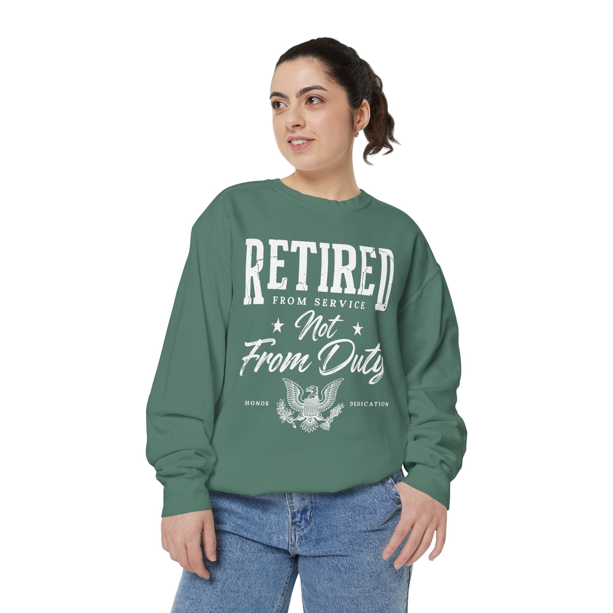 Retired From Service Not From Duty Sweatshirt, Military Retirement Crewneck, Veteran Gift, Patriotic Eagle Veterans Day Pullover for Retiree