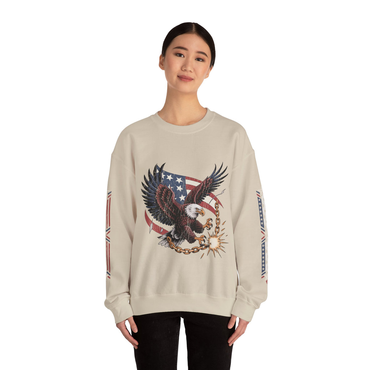 Patriotic Eagle Freedom Sweatshirt, American Flag Crewneck, Broken Chain Military Style Pullover, Fourth of July Gift for Him or Her
