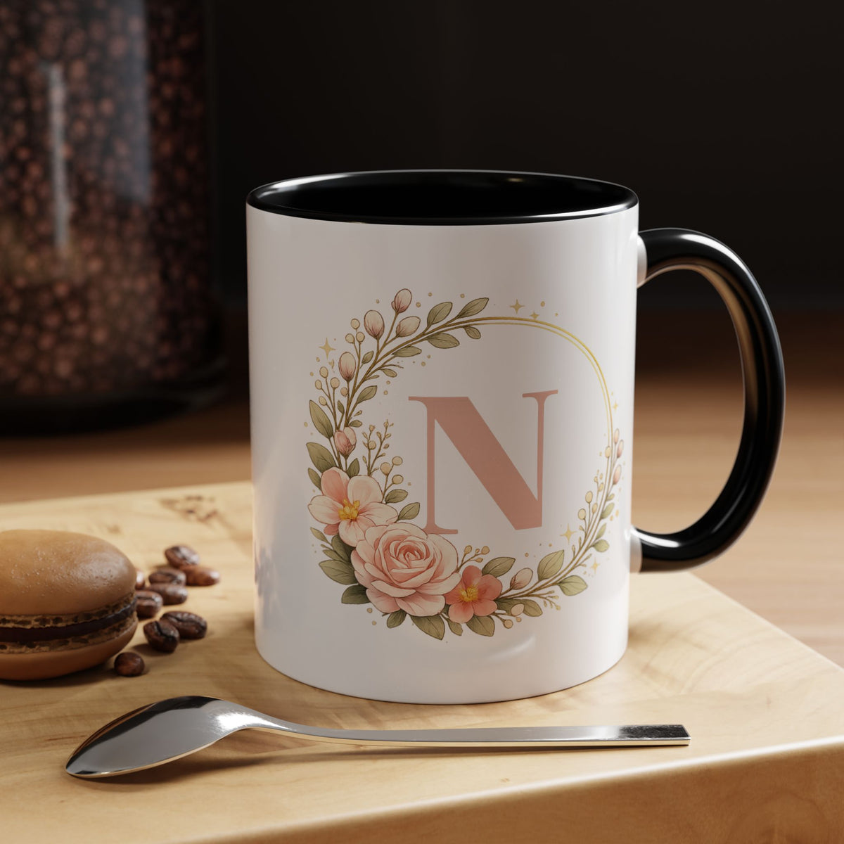 Personalized Floral Monogram Mug, Custom Initial Coffee Mug for Women, Botanical Letter Cup, Bridesmaid Gift, Birthday Gift for Her